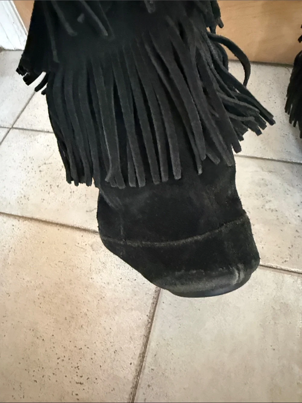 Minnetonka Black Suede Fringe Women's Boots Size 10 - Picture 5 of 12
